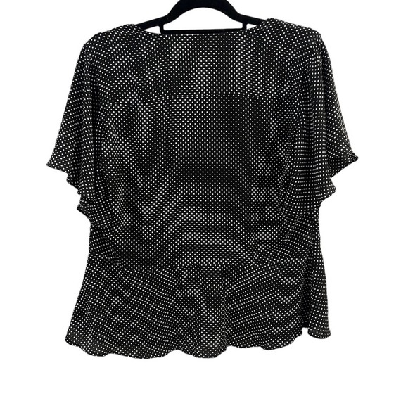 Chico's Peplum Flutter Sleeve Blouse Black White Polka Dot - Size 1 - Picture 3 of 7